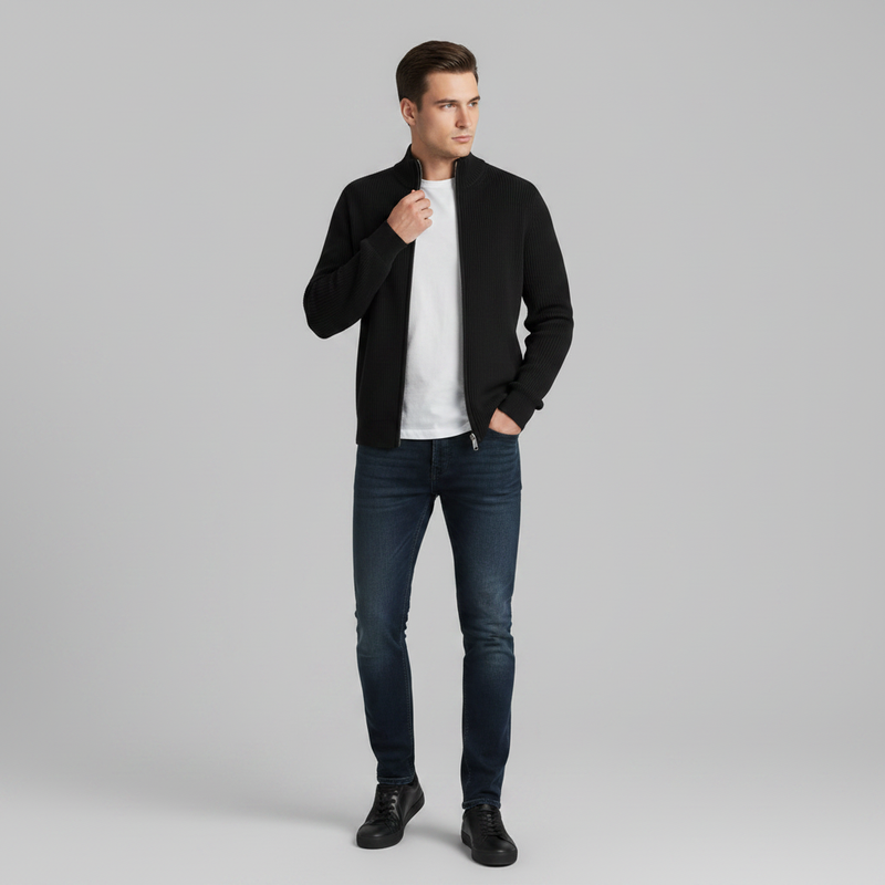 Cárdigan Ajustado con Cremallera | Moda Masculina
