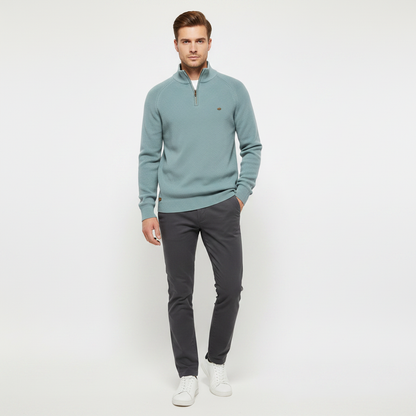 Jersey Negro con Media Cremallera | Prenda de Punto Masculina