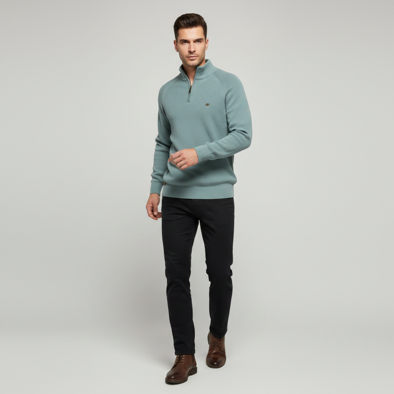 Jersey Negro con Media Cremallera | Prenda de Punto Masculina