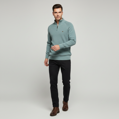 Jersey Negro con Media Cremallera | Prenda de Punto Masculina