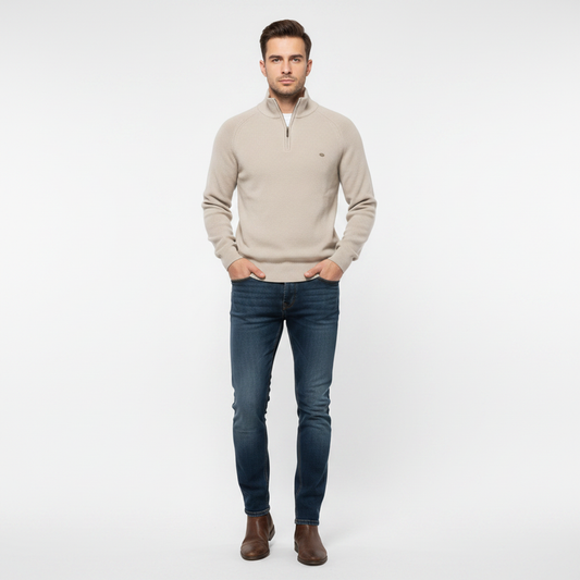 Jersey Negro con Media Cremallera | Prenda de Punto Masculina