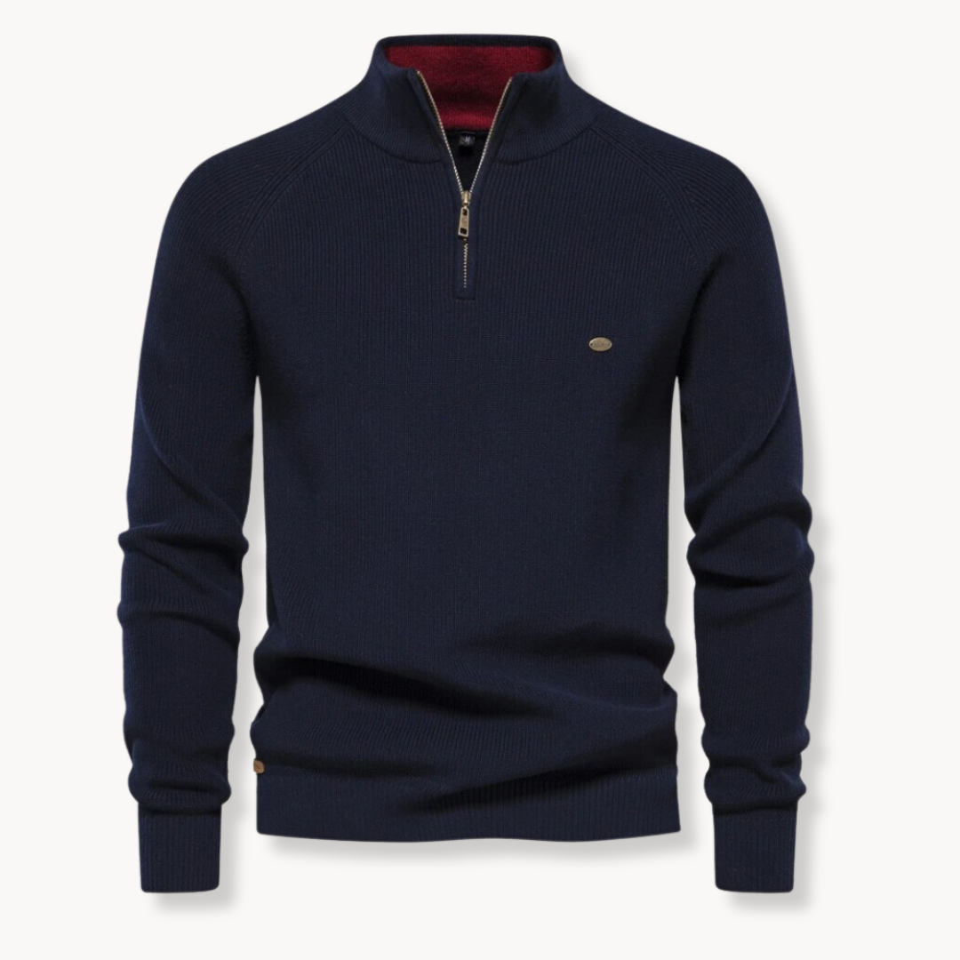 Jersey Negro con Media Cremallera | Prenda de Punto Masculina 0