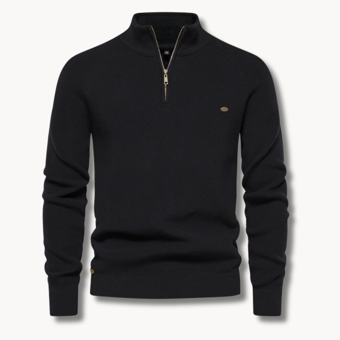 Jersey Negro con Media Cremallera | Prenda de Punto Masculina 4