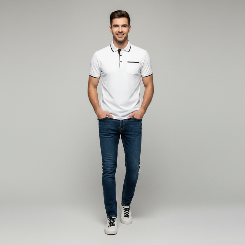 Polo Elegante Blanco para Hombre | Polo Manga Larga Casual